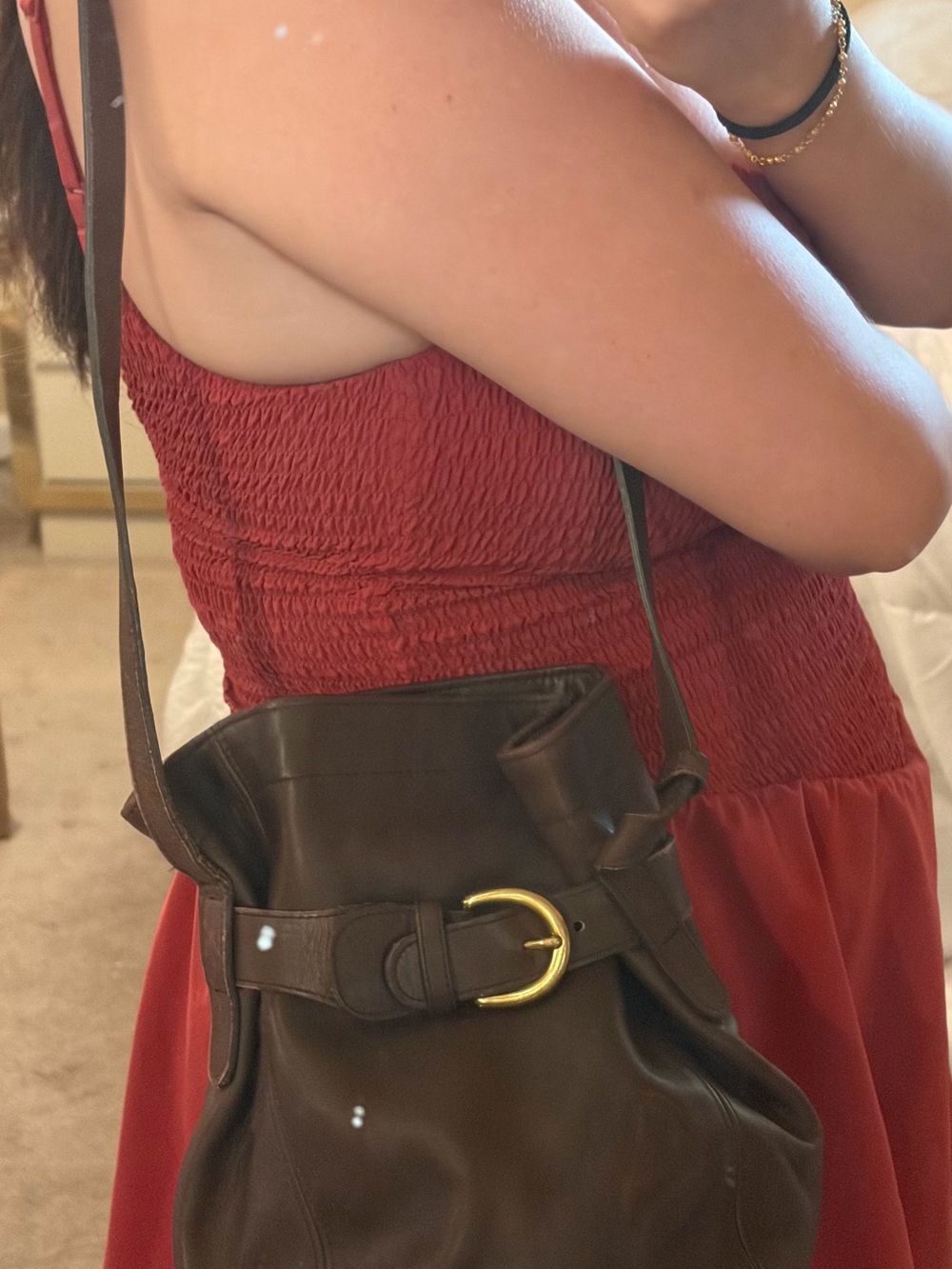 Coach Soho Belted Pouch Leather Bucket Bag in Dark Brown